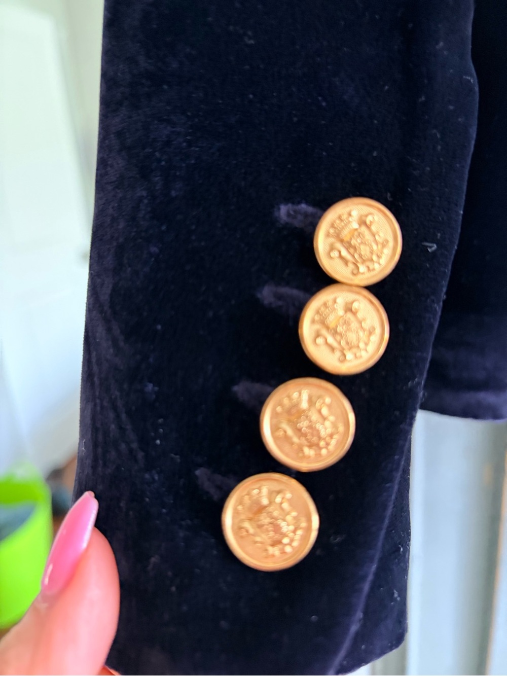 Smythe Navy Velvet Double-Breasted Blazer with Gold Buttons - Picture 4 of 5